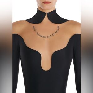 MUGLER Tulle-paneled stretch-knit bodysuit, size 34FR 2US, $880